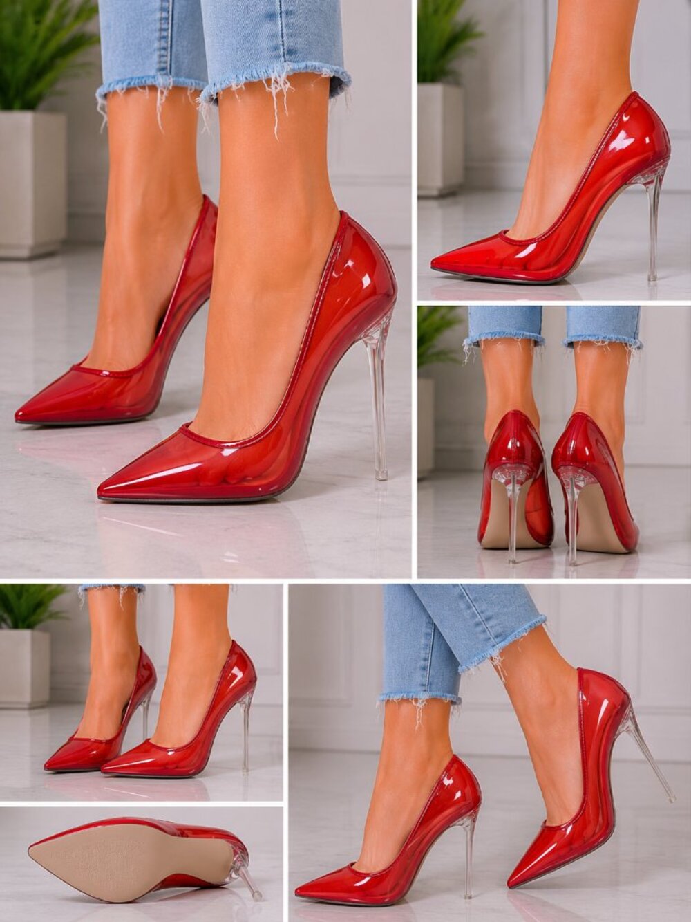 NIB PVC Jelly Translucent High Heel Pointy Toe Stiletto Pumps Shoes Red Baker - Picture 3 of 10